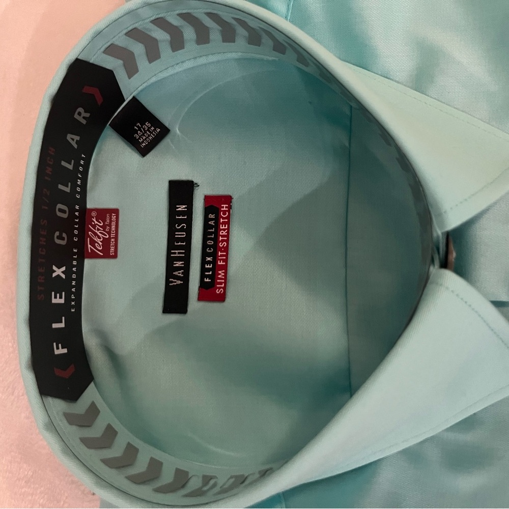 Van Huseun Teal Flex Collar Dress Shirt Size XL- 17 35/35 - Picture 3 of 8